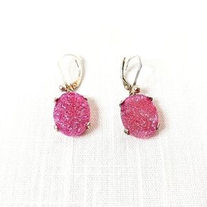 Druzy dangle, lever back earrings. Pink.